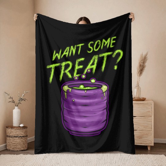Want Some Treat Pot Of Green Witch Tea Slime Throw Blankets