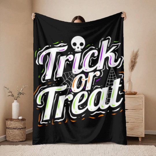 Trick Or Treat Spiderweb Halloween Throw Blankets