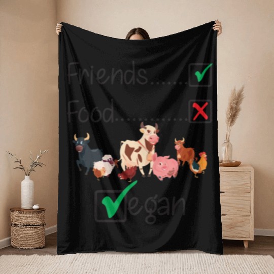 Friends Not Food Vegan Farm Animals Funny Throw Blankets