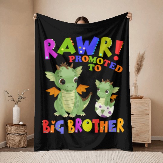 Rawr! Promoted To Big Brother Cute Dragon Baby Throw Blankets