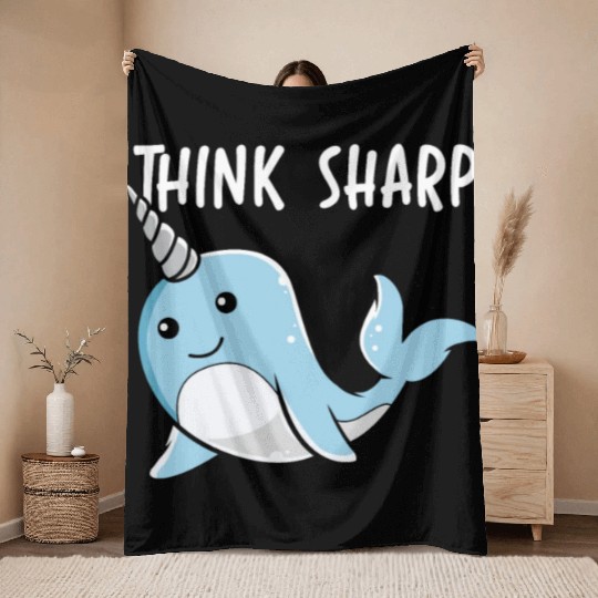 Think Sharp Narwhal Unicorn Of The Sea Animal Throw Blankets