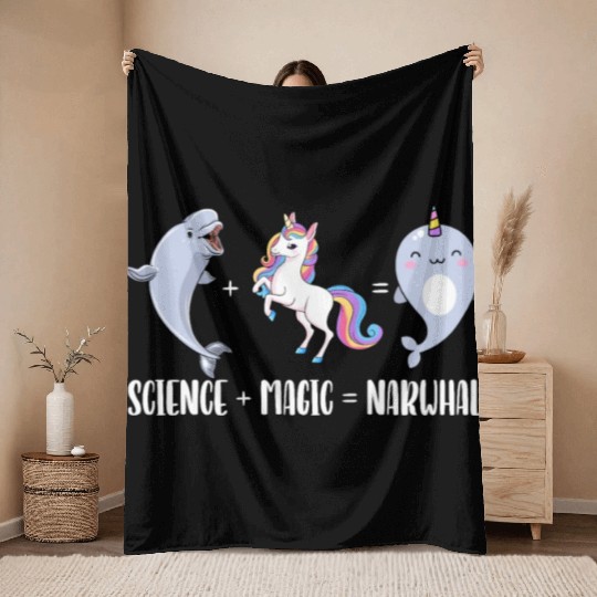 Science Magic Narwhal Unicorn Of The Sea Animal Throw Blankets