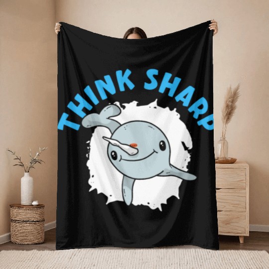 Think Sharp Narwhal Unicorn Of The Sea Animal Throw Blankets