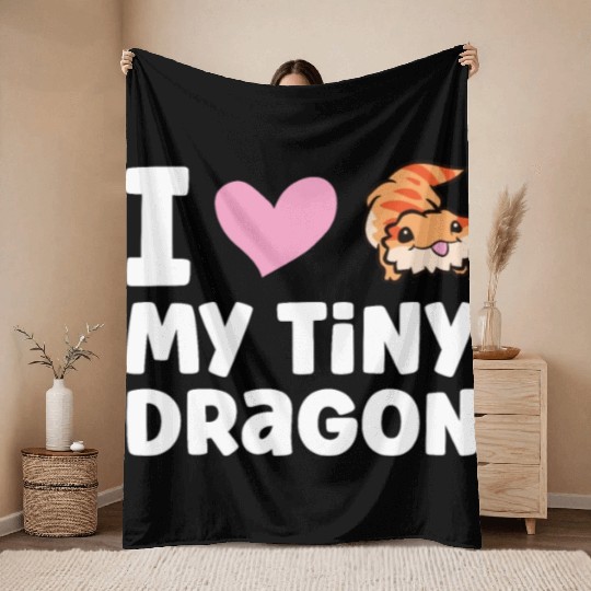I Love My Tiny Dragon Reptile Pogona Lizard Throw Blankets