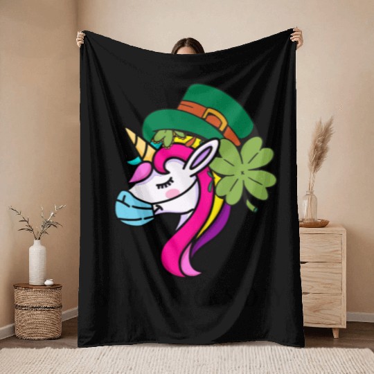 Toddler Girls St Patricks Day Rainbow Unicorn Face Throw Blankets