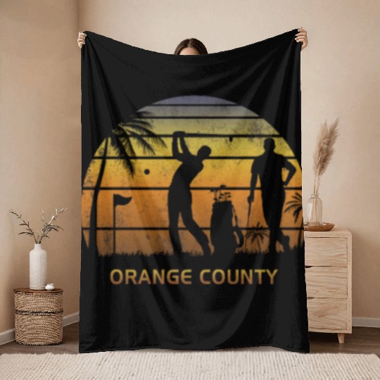 Retro Orange County Golf Golfing Fan Golfer Gift Throw Blankets