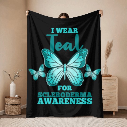 I Wear Teal For Scleroderma Awareness Throw Blankets