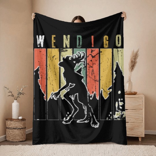 Retro Folk Wendigo Halloween Cryptid Monster Throw Blankets