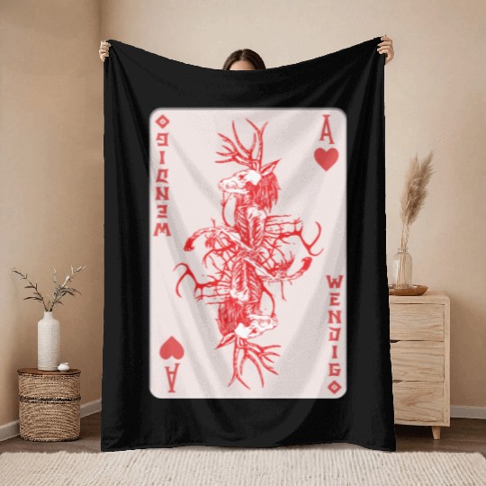 Folk Creature Wendigo Card Halloween Cryptid Throw Blankets