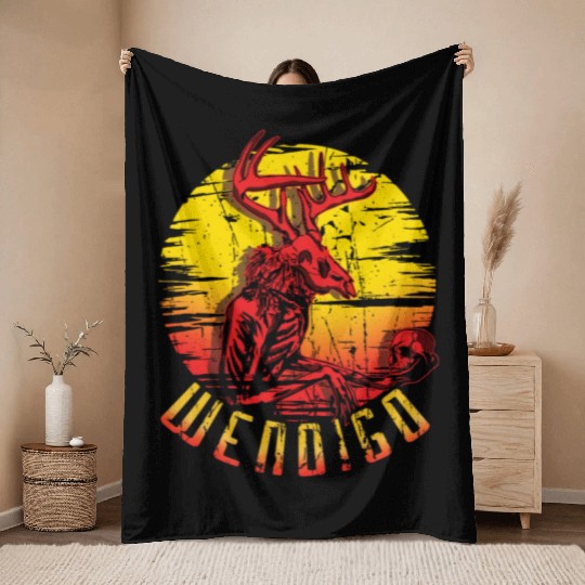 Wendigo Folk Creature Halloween Cryptid Throw Blankets