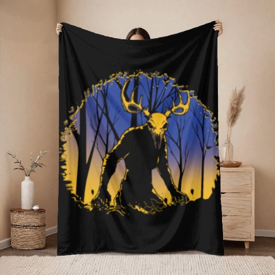 Wendigo Folk Creature Forest Cryptid Halloween Throw Blankets