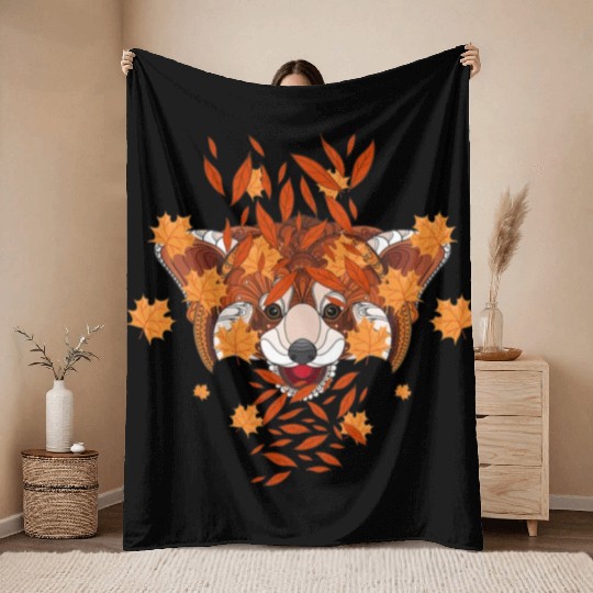 Red Panda Leaves Funny Red Pandas Animal Lover Throw Blankets