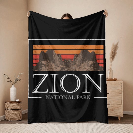 Retro Zion National Park US Vintage Utah Adventure Throw Blankets