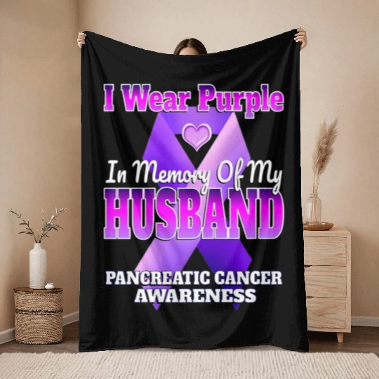 I Wear Purple In Memory Of My Husband Pancreatic C Throw Blankets
