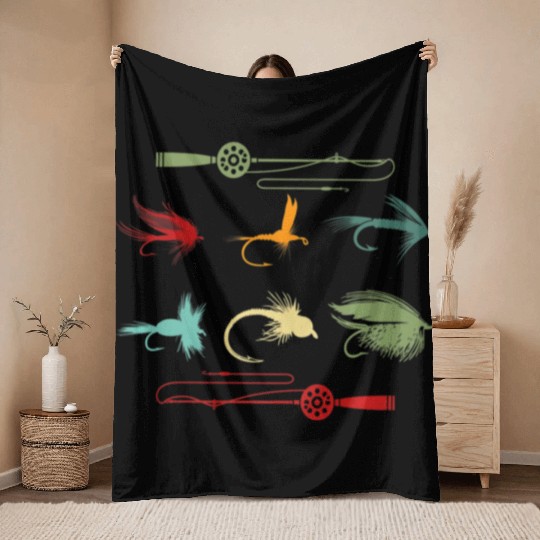 Trout Fly Fishing Nature Outdoor Fisherman Funny Throw Blankets