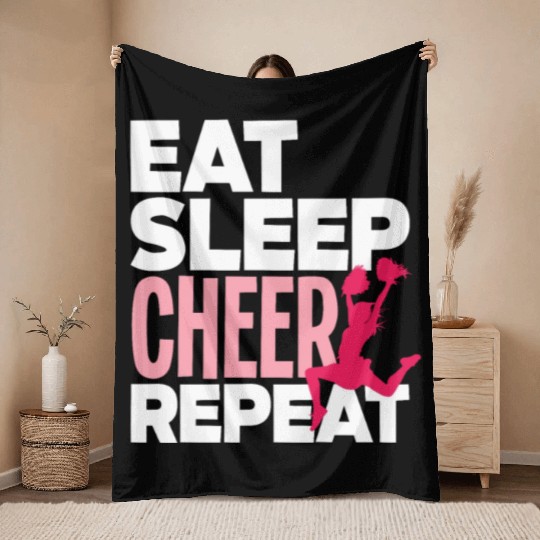 Eat Sleep Cheer Repeat Funny Cheerleading Gift Throw Blankets
