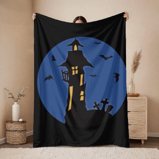 Halloween Haunted House Throw Blankets