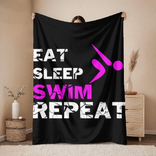 EAT SLEEP SWIM REPEAT Throw Blankets