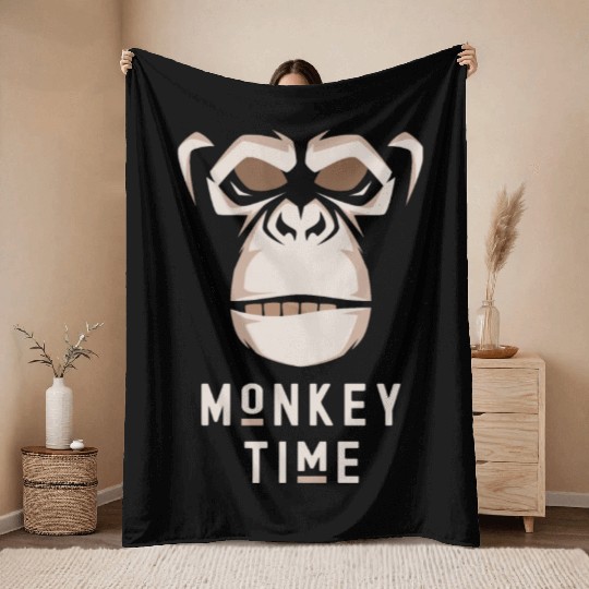 It's Monkey Time Cute Adorable Funny Monkey Face Throw Blankets