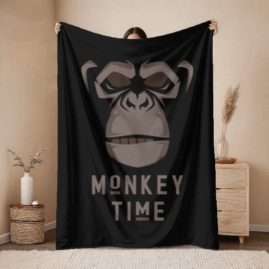 It's Monkey Time Cute Adorable Funny Monkey Face Throw Blankets