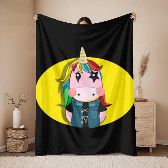 Unicorn Death Metal Throw Blankets