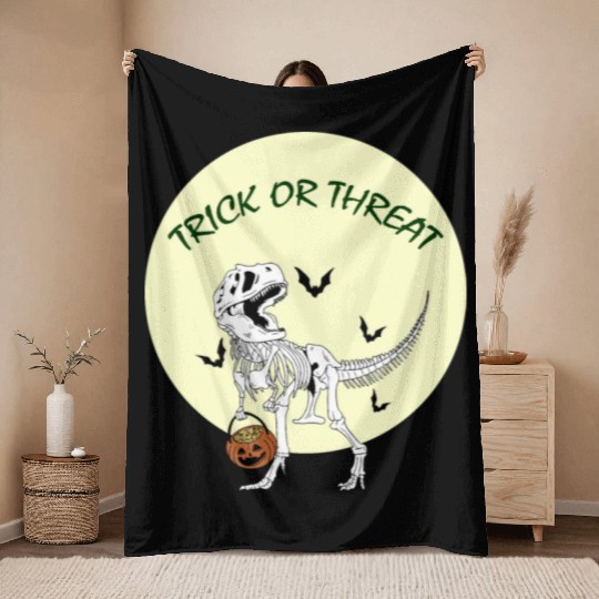 Trex Dinosaur Trick Or Threat Halloween Throw Blankets