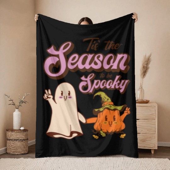 Cute Spooky Pumpkin Ghost Halloween Season Throw Blankets