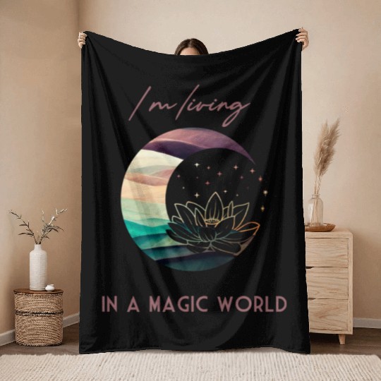 Magic Spiritual Desert Moon Water Lily Throw Blankets