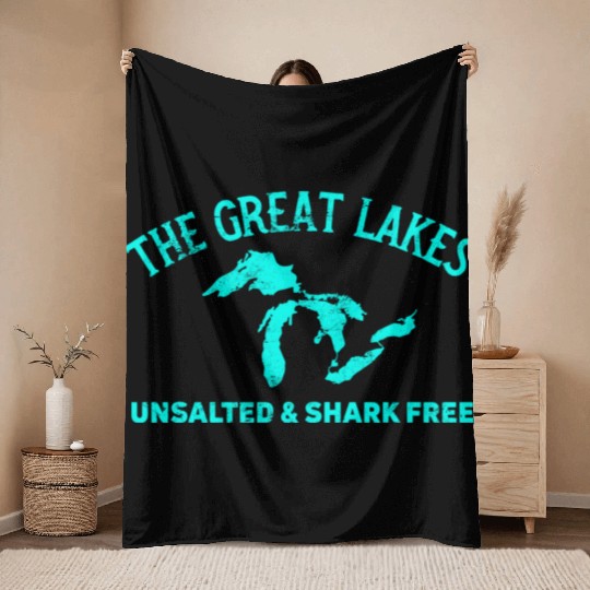 The Great Lakes Unsalted & Shark Free Michigan Vin Throw Blankets