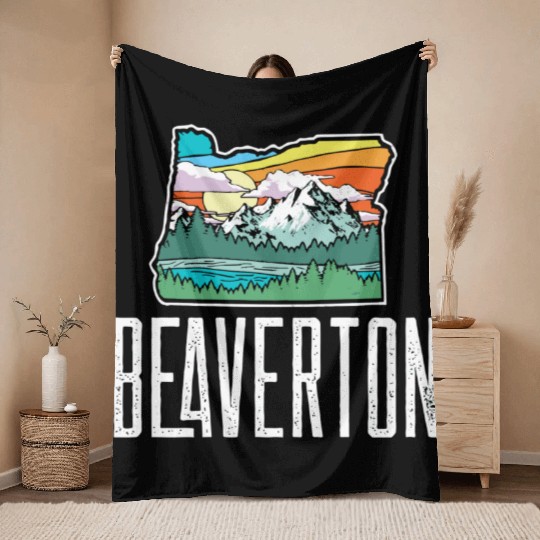 Beaverton Vintage Oregon Nature Outdoors Retro Gra Throw Blankets