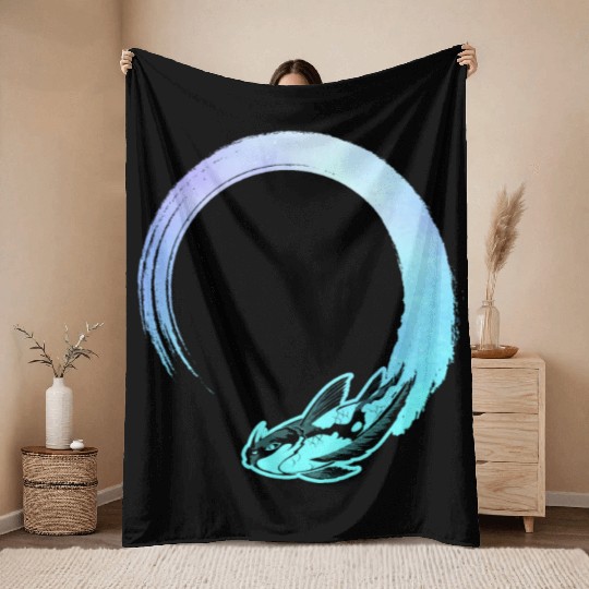 Kawaii Pastel Goth Koi Throw Blankets