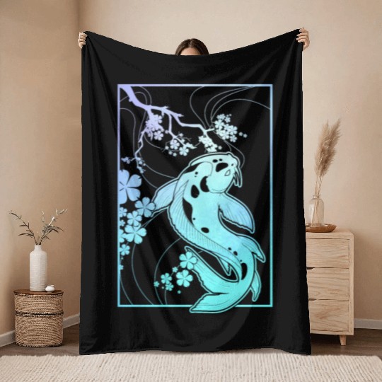 Koi Pastel Goth Cherry Blossom Throw Blankets