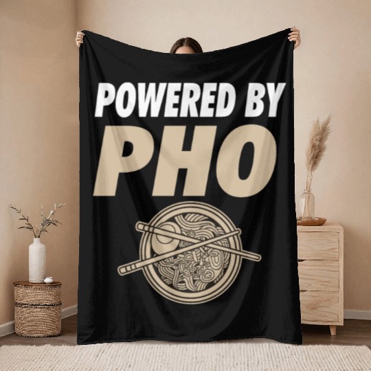 Powered By Pho Soup Vietnamese Noodle Food Throw Blankets