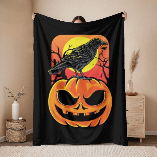 Crow Halloween Bird Watcher Gift Throw Blankets