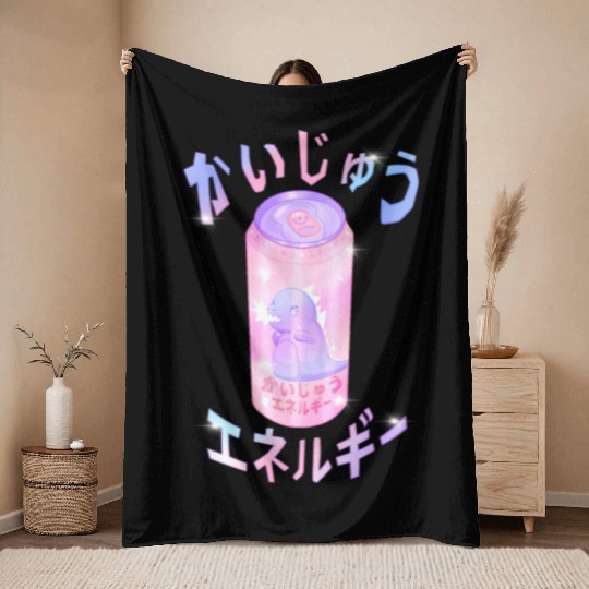 Kaiju Energy Drink | Funny Monster Japanese Art Throw Blankets