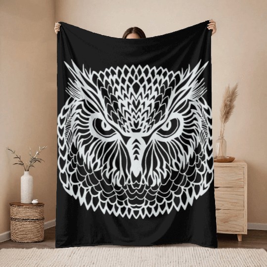 Tribal owl mystic owls Throw Blankets