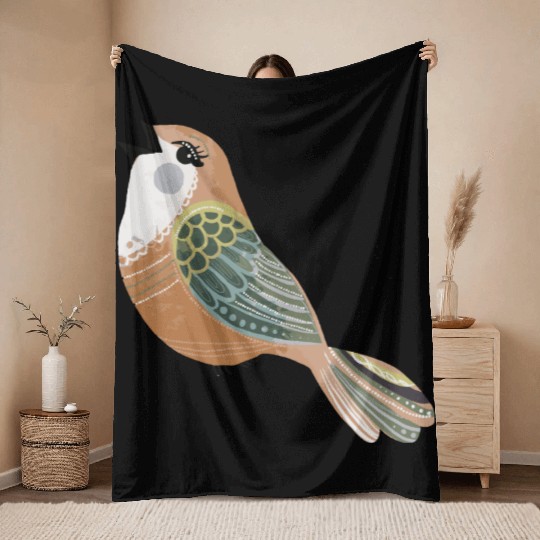Folk art song bird Throw Blankets