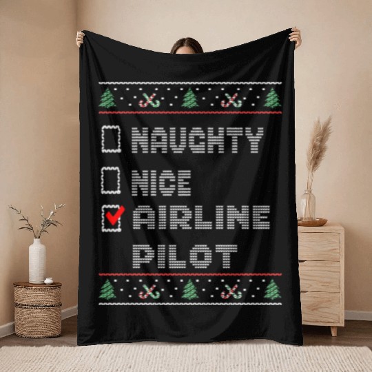 Naughty Nice Airline Pilot, Matching Christmas Throw Blankets