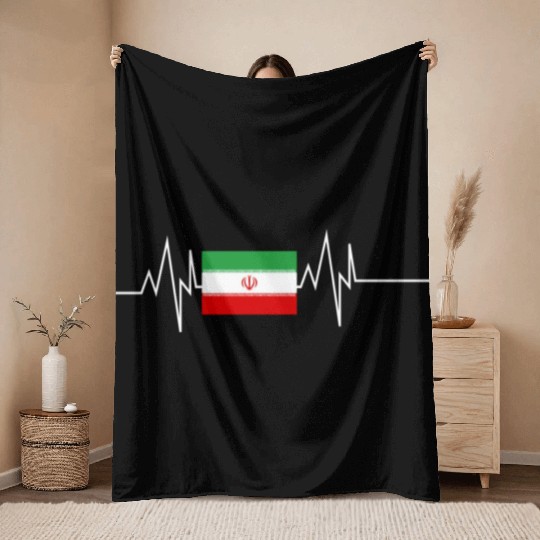 Iran Flag Heartbeat Throw Blankets