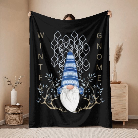 Winter Gnomes Geometric Blue Leafs Throw Blankets