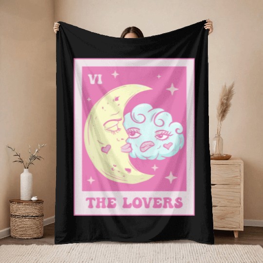 Coquette Aesthetic Pink Tarot Card The Lovers Throw Blankets