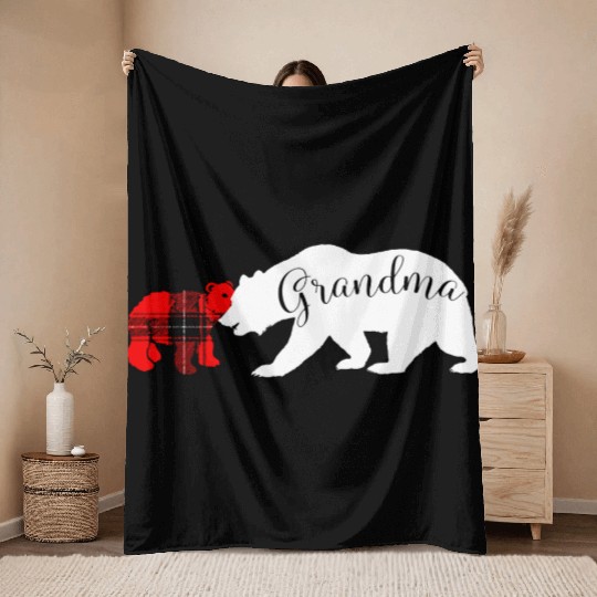 Grandma Bear Red Plaid Cub Mom Christmas Ladies Throw Blankets