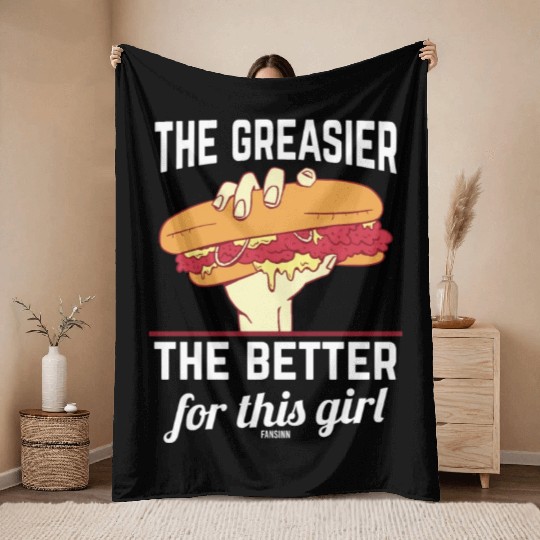 Girl woman Sandwich Fast Food Throw Blankets