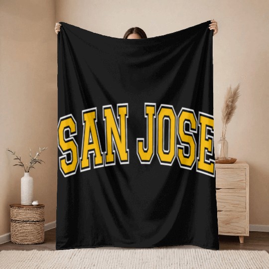 San Jose Varsity Style Amber Text Throw Blankets