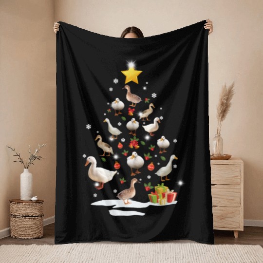 Duck Christmas Tree Duck Xmas Funny Gift Throw Blankets