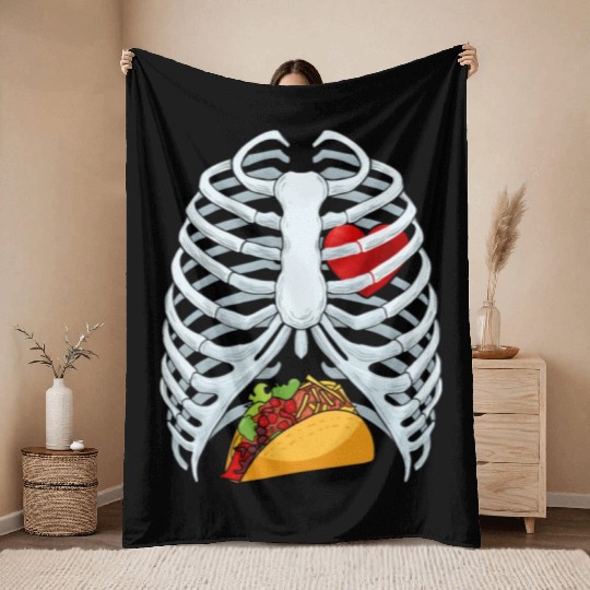 Funny Taco Skeleton Rib Cage Dad Halloween Costume Throw Blankets