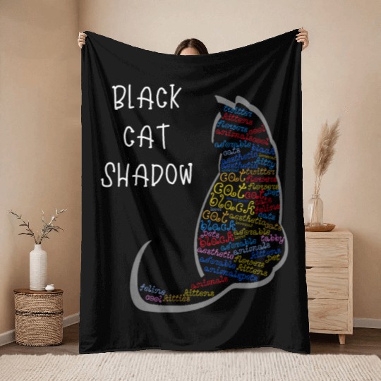 Black Cat Shadow Throw Blankets
