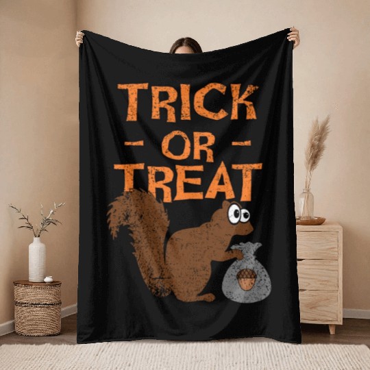 Halloween Squirrel, Trick Or Treat Throw Blankets