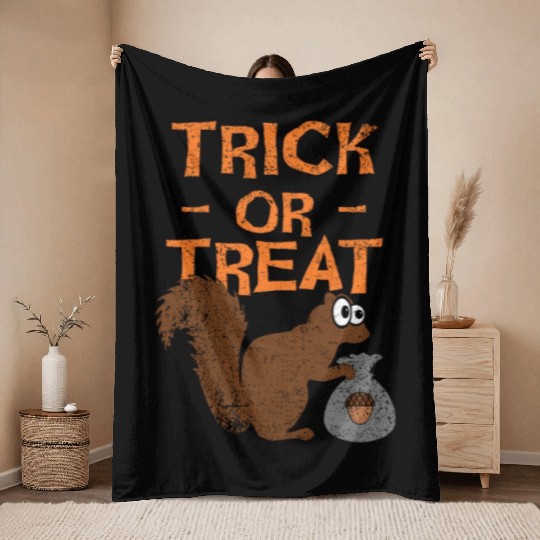 Halloween Squirrel, Trick Or Treat Throw Blankets