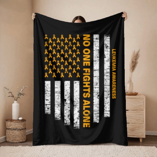 No One Fights Alone Usa Flag Leukemia Awareness Throw Blankets